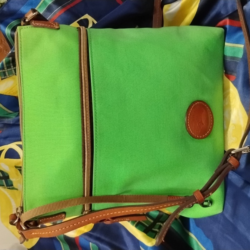 Dooney & Bourke Bright Green Crossbody with Tan Leather Trim